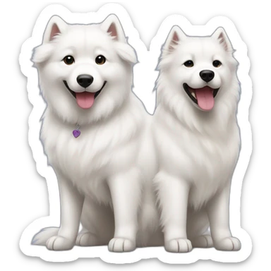 white samoyed and black labrador playing sticker