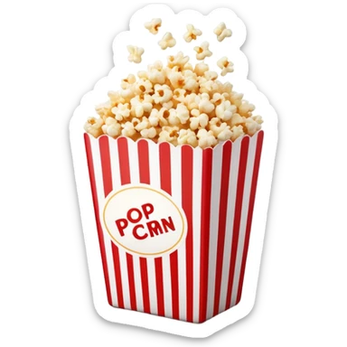 ultra minimalist popcorn in red and white vertically striped box, very simple clean iOS emoji style, minimal details, glossy finish sticker