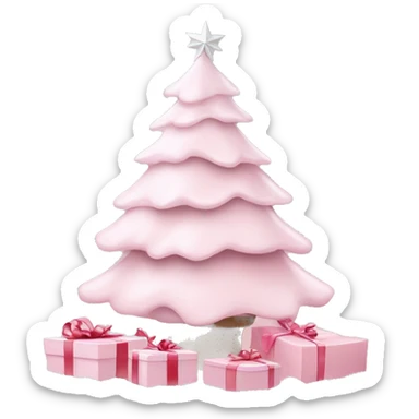 Light pink Christmas gifts under a white Christmas tree  sticker