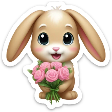 Bunny with a pink bow and a bouquet  sticker