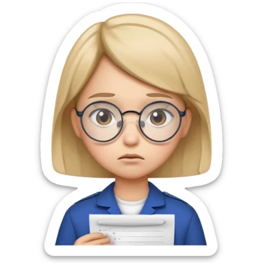 Frowns with Glasses, Angry Student: Teen in uniform, round glasses, holding test paper, pouting
 sticker