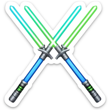 pair of crossed sabers designed to look like glowing lightsabers, vibrant and dynamic, realistic emoji style sticker