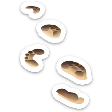 A quiet beach at sunset. Two sets of footprints—one small, the other larger, leading forward. As they continue, the small steps merge into the larger ones, until only one set remains, past and present walking as one. sticker