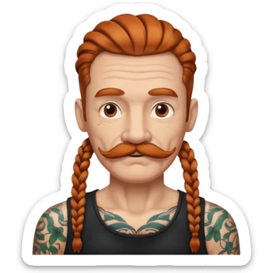 gray color mstache dark ginger braids man very gray mustache old very tattoed with the whitest mustache ever sticker