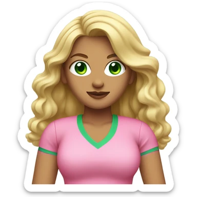 woman with green eyes long wavy blonde hair and big boobs pink shirt and tennis skirt sticker