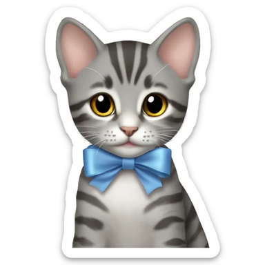 Gray Tabby Kitten With Ribbon on neck sticker