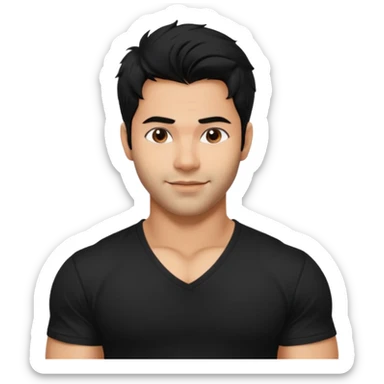 generate a pretty bratz Varun Dhawan with 
Make him wear a black v neck tshirt. muscular but still lean, smirking
He shoudl look exactly like VArun DHawan.  messy black hair sticker