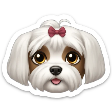 Maltese dog, brown eyes, black eyes, dark eyes, female with a hair bow sticker