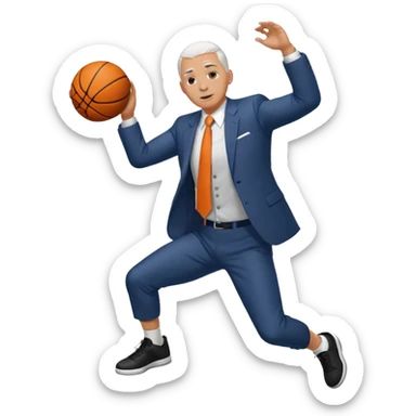 bald with white hair on side guy dunking basketball in suit but make him fat sticker