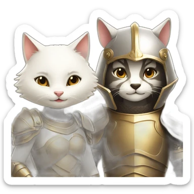 a smiling badger and a white female cat wearing a golden light armour also smiling sticker