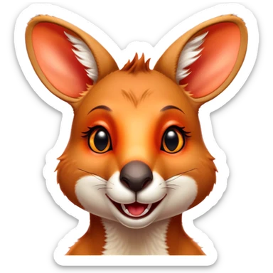 Cinematic Comical Kangaroo Portrait Emoji, Head tilted dramatically with an exaggeratedly amused expression, featuring a striking red-orange fur with a playful glint in its wide, expressive amber eyes, Simplified yet hilariously expressive features, highly detailed, glowing with a slightly sassy glow, high shine, dramatic yet playful, stylized with an air of cheeky outback mischief, bright and endearing, soft glowing outline, capturing the essence of a spirited and over‐the‐top kangaroo, so meme‐worthy it feels like it could bounce its way into internet fame instantly! sticker
