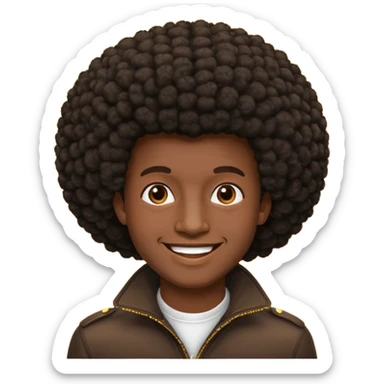 A man’s head with an Afro  sticker