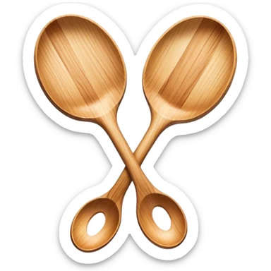 Two wooden spoons hitting each other with their flat sides, creating a cross-like shape with their handles, forming an intricate and striking visual sticker