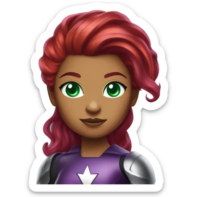 dc comics starfire firey red hair; purple silver outfit; emerald green eyes sticker