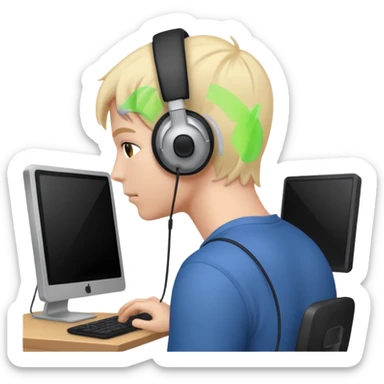 person at their computer in a call, pov from behind, we can see the screen  sticker