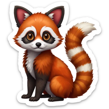 Realistic furry fuzzy scaly 4-legged quadrupedal Red-Panda-Munchkin-Kitten-Lemur-Raccoon-Dog-Red-Fox-animal-fusion-hybrid, Full body sticker