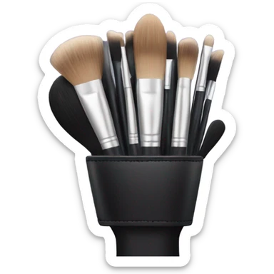 hand in black glove holding makeup brushes sticker