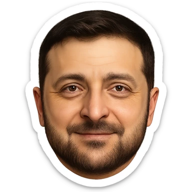 portrait of Vladimir Zelensky as a round face emoji with highly detailed and accurate facial features, realistic hair and beard, expressive eyes, friendly expression, high quality sticker
