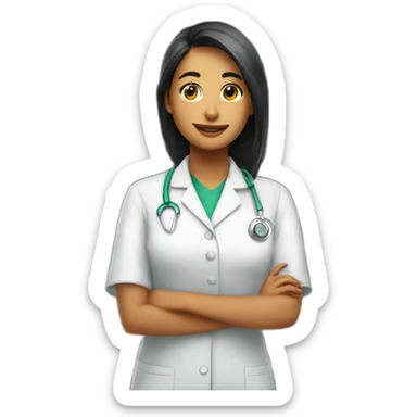 Chica joven con pelo largo trabajando en una farmacia sticker