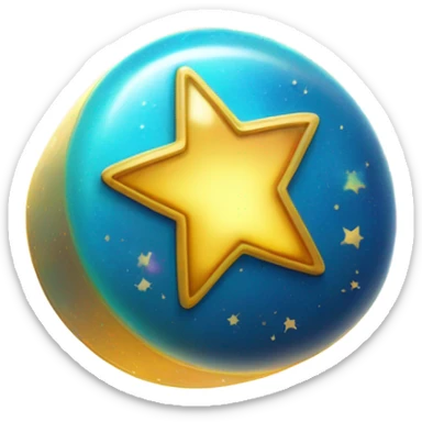 A magical pill emoji, glowing with a rainbow aura and sparkling stars around it. The pill is bright blue with a golden star in the center, floating in a pastel-colored background. The style is cute and cartoonish, like a playful emoji. sticker