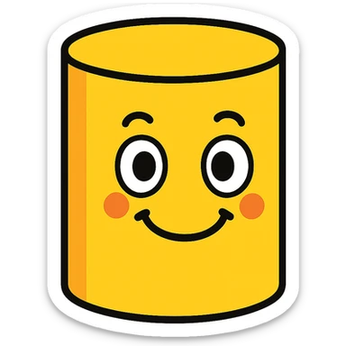 cartoonish yellow cylinder with a smiling face sticker