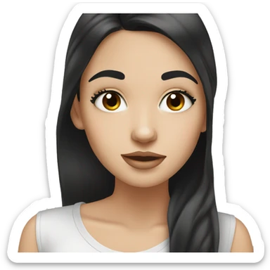 white girl with black hair applying cream on face sticker