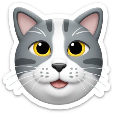 A grey cat emoji with a white patch in the middle of his face sticker