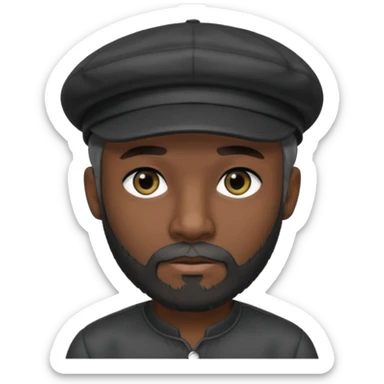 Man with a dark grey beard and a black newsboy cap. He is wearing a black mesh shirt. He has dark black eyeliner  sticker