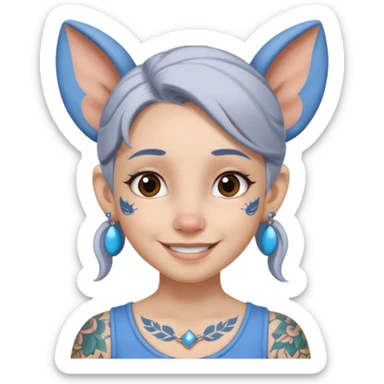 white-gray haired heavy blue tattooed big head accessory big nose mid size ear young girl sticker