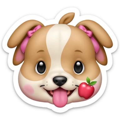 This puppy HEAD 🐶 with a pink bow and tongue out, please in apple ios emoji stylem not fluffy!! Not white, not hairy!  sticker