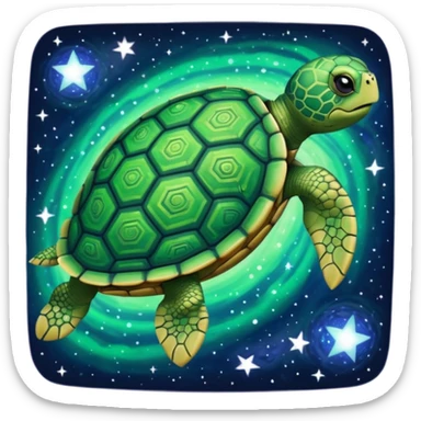 Quasar Turtle emoji – full body, massive cosmic turtle with glowing shell like a galaxy vortex, star patterns, slight side angle. pattern in shell sticker