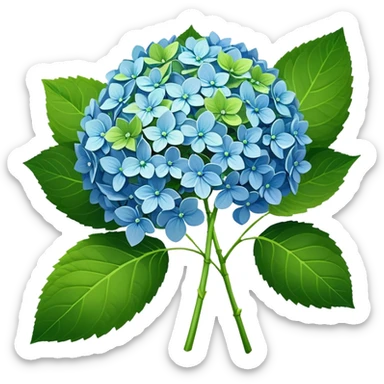8k, flat layout illustration,  freshly picked, vividly futuristic colored, Hydrangeas with green realistic long steams, detailed slightly darker green leaves. Must have full transparent background, no emoji icons or faces. sticker