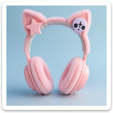 Add cute pastel goth hair clips to the cat ear headphones, keep the style and background as is. Maintain the original look and feel of the image. sticker
