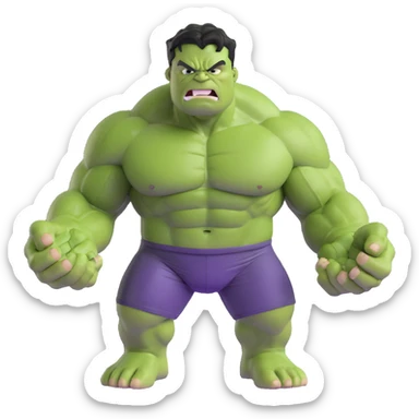 3D emoji style Hulk, green muscular superhero, angry expression sticker