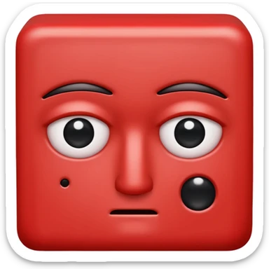 Una figura roja con cabeza cuadrada y cuerpo de rectángulos con cara con dos ojos negros como puntos y cejas preocupadas sin boca y que tenga como una especie de polvo café en la cabeza sticker
