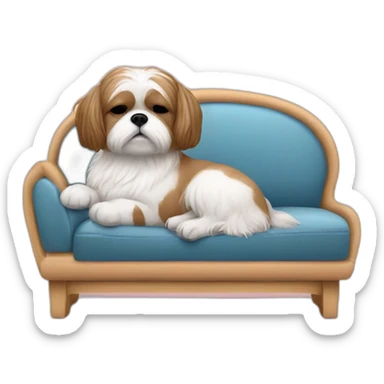 Human woman and shih tzu dog sleeping on couch sticker