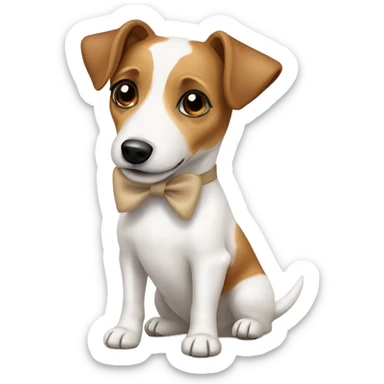 Jack russell terrier sitting with a beige bow on his neck sticker