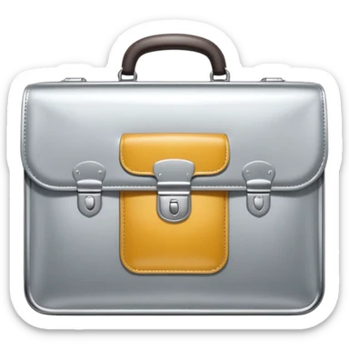 A luxury briefcase emoji made of polished silver chrome, smooth rectangular shape, metallic reflections, minimal high-end design, swag business aesthetic, iOS emoji style, centered, clean white background
 sticker