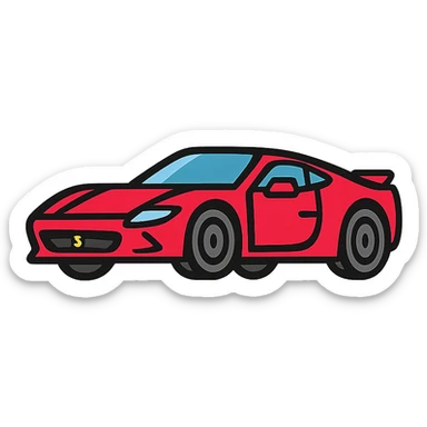 red Ferrari sports car, sleek and dynamic, modern icon style sticker