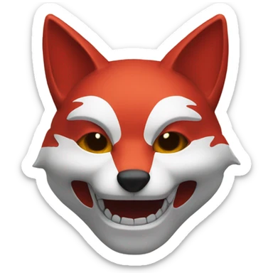 red kitsune mask, slight smile sticker