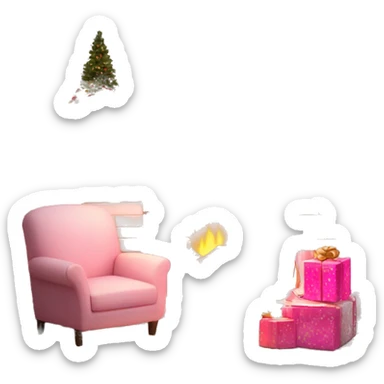 A cozy white brick fireplace with pink Christmas decor sticker