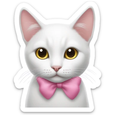 white cat with pink bow on her ear sticker