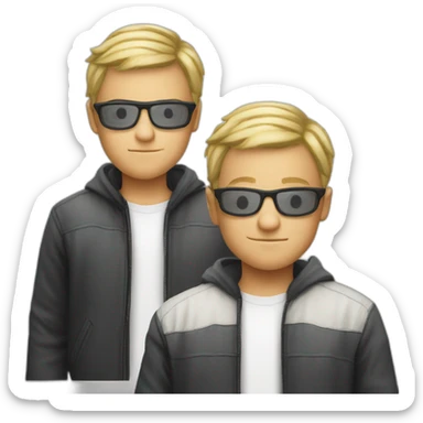a young boy with short blonde hair with transparent white glasses and a little mostache, he is a hacker sticker