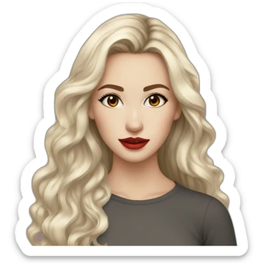 Beautiful young white woman with long brown waved hair brown eyes black eyelashes red lips sticker