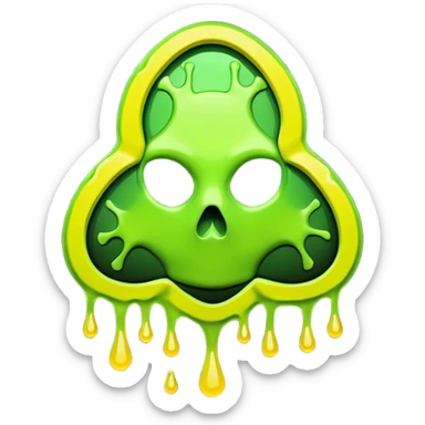 radioactive hazard symbol stylized to look like it is melting. The symbol is bright neon green and toxic yellow, with smooth dripping edges like liquid. sticker