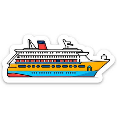 A colorful cruise ship with multiple decks sticker