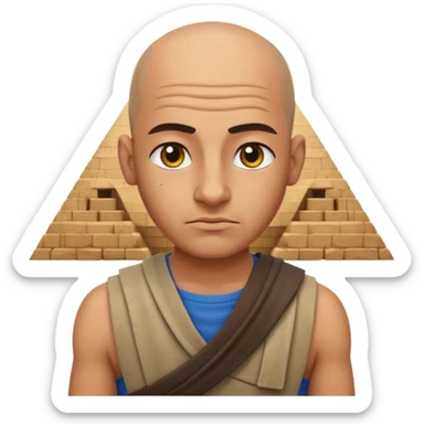 Emoji portrait of an Egyptian pyramid worker. Simple kilt, shaved head, tired yet resilient expression. sticker