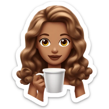 Barbie girl with brown wavy hair drinking coffee  sticker