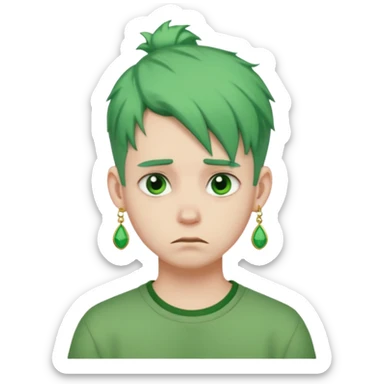  bun haired with earrings green hair guy sad sticker