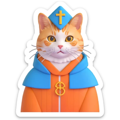 orange tabby cat dressed as a pope, with papal hat and robes sticker